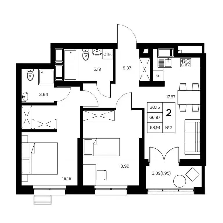 2-к кв. Калужская область, Обнинск Заовражье жилрайон, Новый город ... - Фото 1