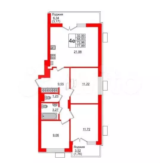 3-к. квартира, 77,9 м, 2/5 эт. - Фото 1