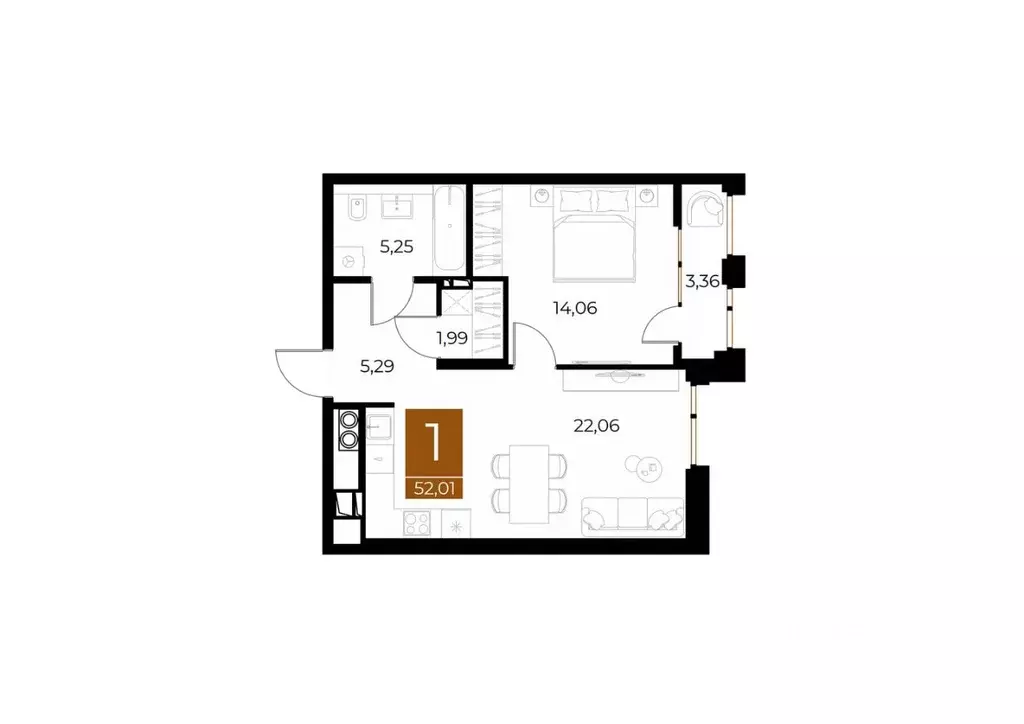 1-к кв. Рязанская область, Рязань Медный жилой комплекс (52.01 м) - Фото 1