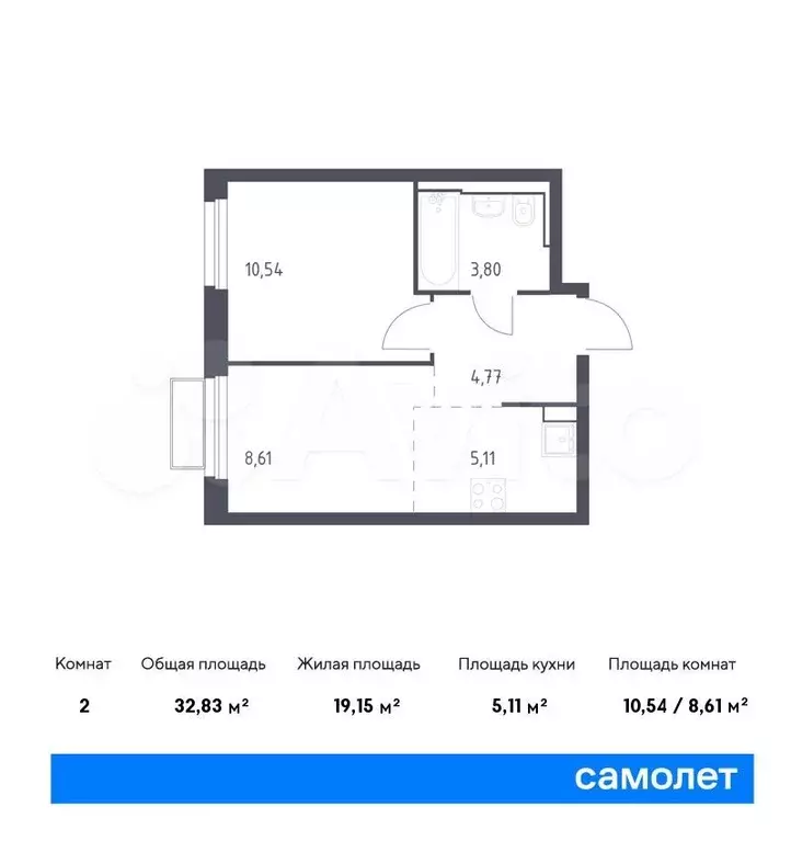 1-к. квартира, 32,8м, 10/24эт. - Фото 0