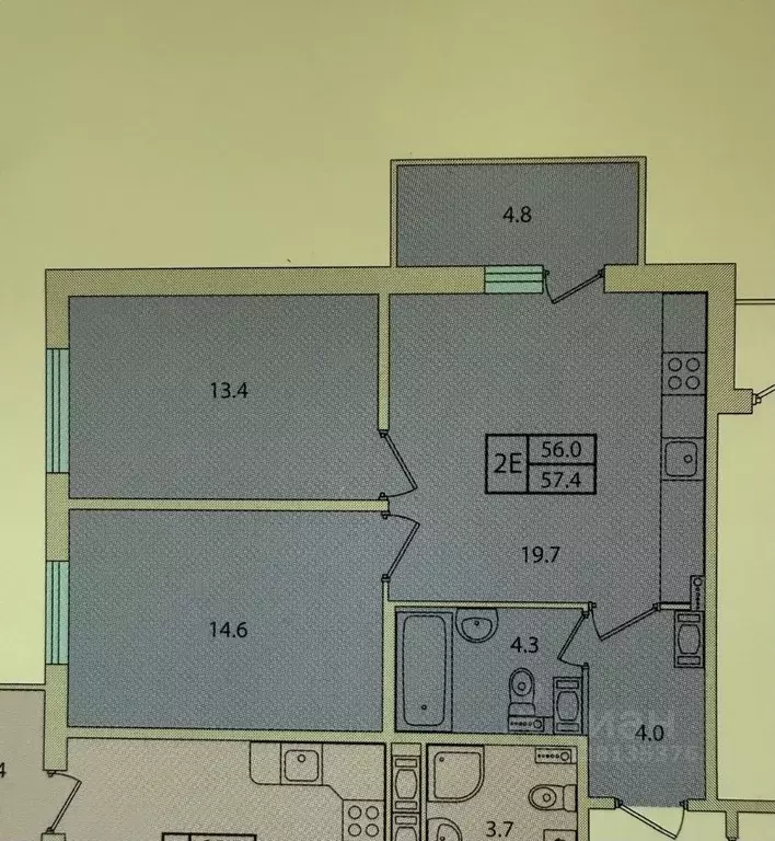 2-к кв. Ленинградская область, Ломоносовский район, Виллозское ... - Фото 2