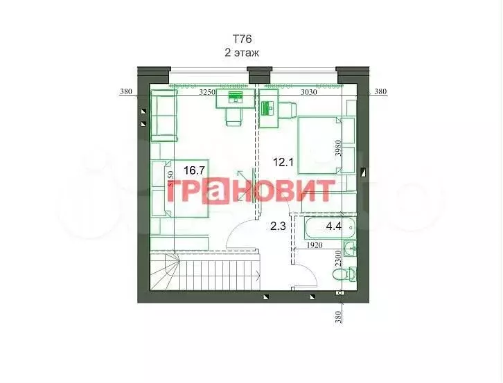 2-к. квартира, 76,5 м, 2/2 эт. - Фото 1