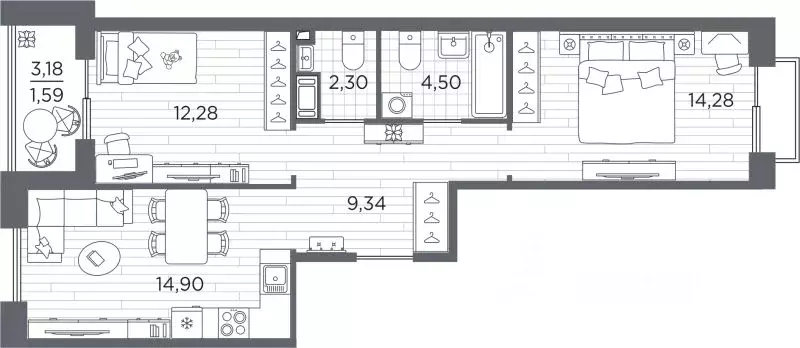 2-к кв. Санкт-Петербург Полюстровский просп., 87 (59.19 м) - Фото 1