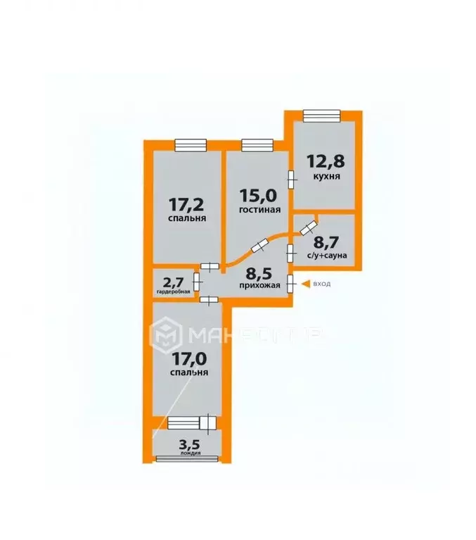 3-к кв. Санкт-Петербург ул. Джона Рида, 7к3 (81.9 м) - Фото 2