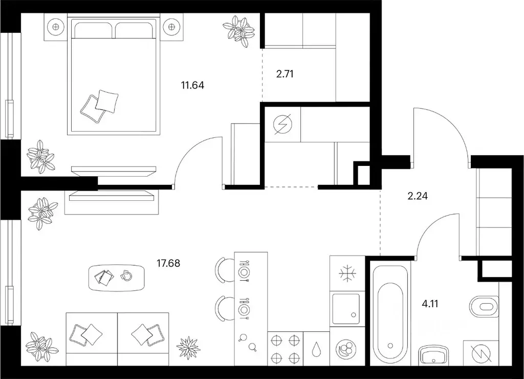1-к кв. Татарстан, Казань Таулар жилой комплекс, 3 (41.68 м) - Фото 1