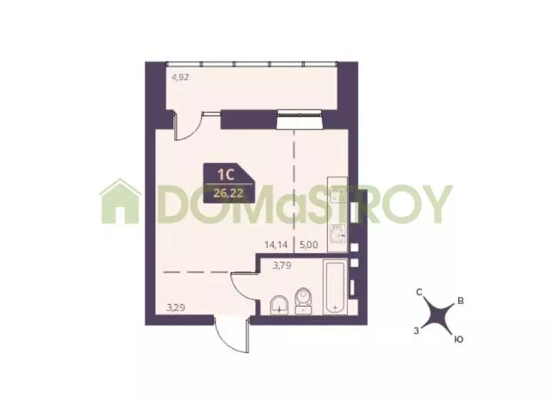 Квартира-студия: Новосибирск, Ленинградская улица, 104 (32 м) - Фото 0