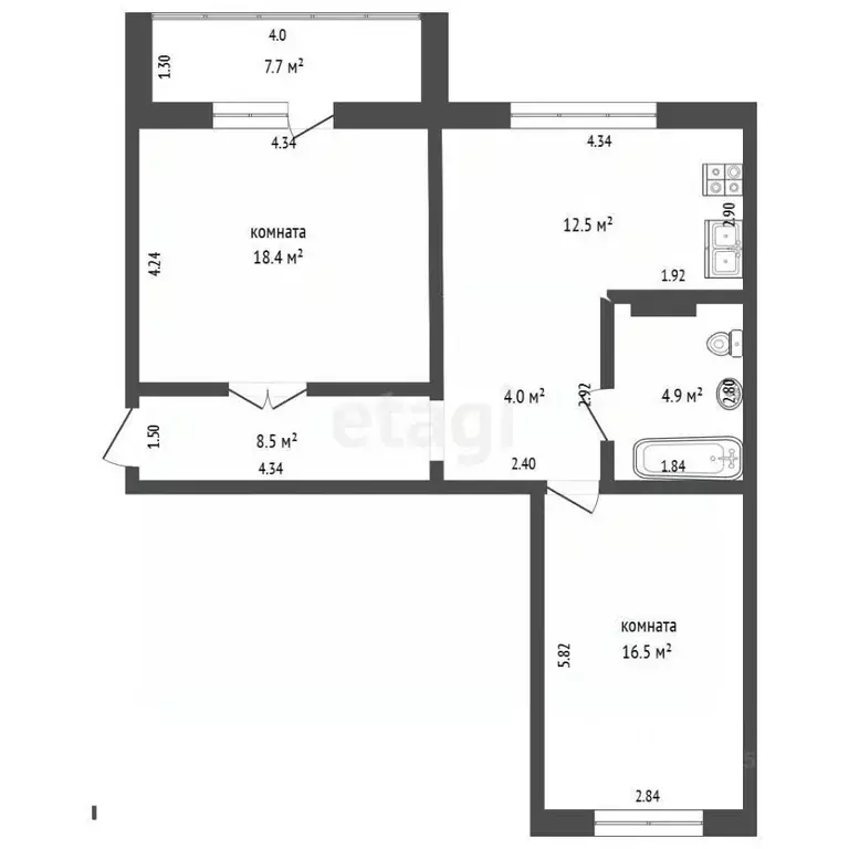 2-к кв. Челябинская область, Миасс бул. И.И. Седова, 13 (65.9 м) - Фото 2