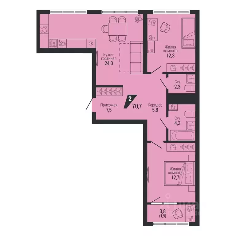 2-к кв. Свердловская область, Екатеринбург Вторчермет жилрайон,  (70.7 ... - Фото 0