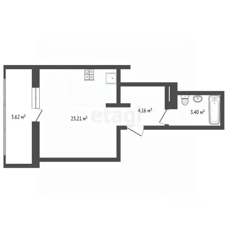 Студия Тюменская область, Тюмень ул. Краснооктябрьская, 10 (23.02 м) - Фото 2