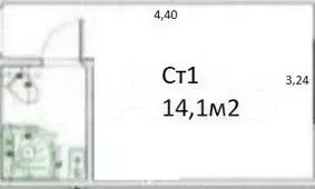 Квартира-студия, 14,1 м, 1/9 эт. - Фото 0