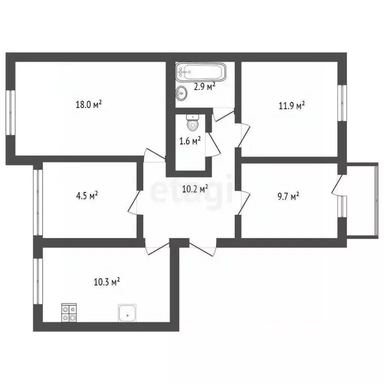 3-к кв. Севастополь ул. Карантинная, 16 (74.1 м) - Фото 2