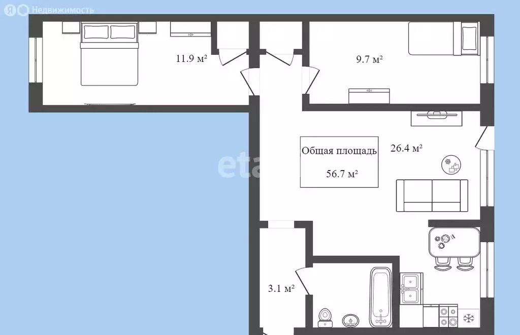 3-комнатная квартира: Новосибирск, улица Станиславского, 34 (56.7 м) - Фото 1