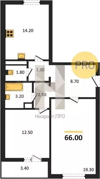 2-к. квартира, 66 м, 7/7 эт. - Фото 1