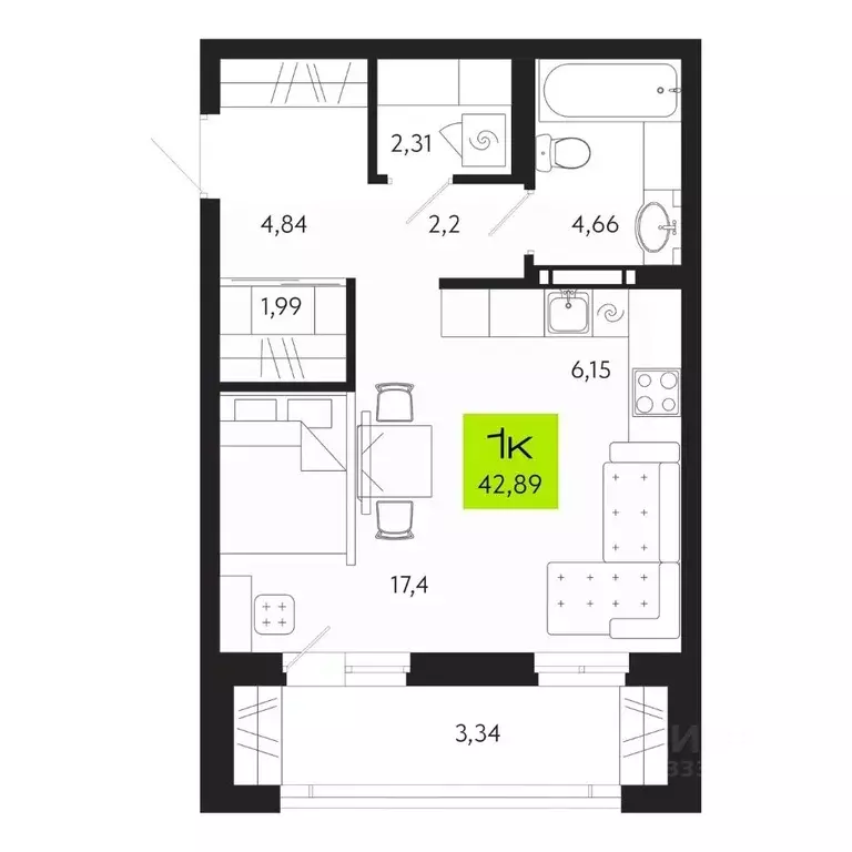 1-к кв. Томская область, Томск Уютный жилой квартал, ул. Маяковского, ... - Фото 1