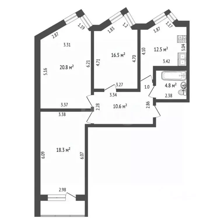 3-к кв. Башкортостан, Стерлитамак ул. Худайбердина, 56А (83.5 м) - Фото 2