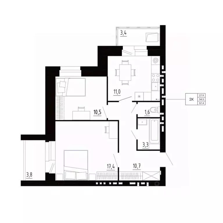 2-к кв. Орловская область, Орловский район, д. Образцово, Первый мкр  ... - Фото 1