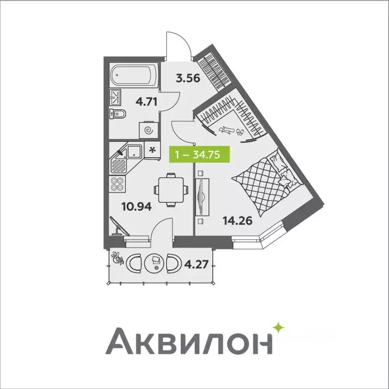 1-к кв. Архангельская область, Архангельск ул. Валявкина, 38 (34.75 м) - Фото 1