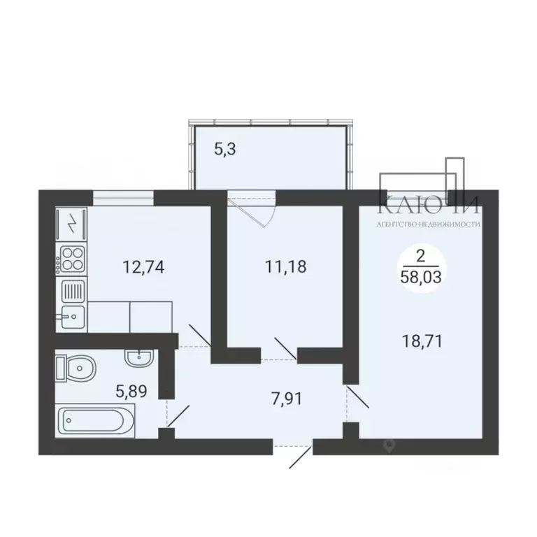2-к кв. Челябинская область, Магнитогорск пос. Молодежный,  (58.03 м) - Фото 2