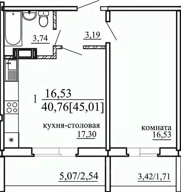 1-к кв. Челябинская область, Челябинск ул. Маршала Чуйкова, 26А (40.76 ... - Фото 0