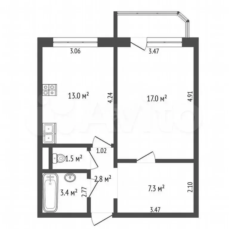 2-к. квартира, 45 м, 8/10 эт. - Фото 0