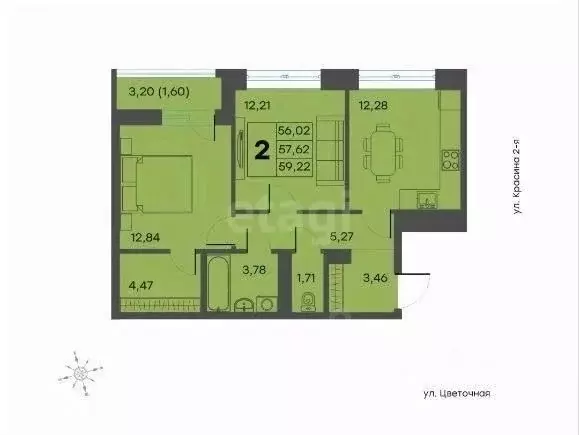 2-к кв. Тверская область, Тверь ул. 2-я Красина, 64 (59.2 м) - Фото 0
