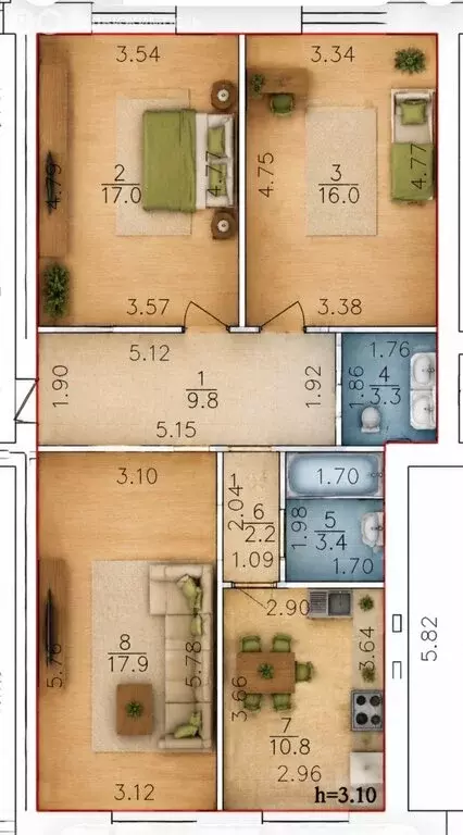 3-комнатная квартира: Благовещенск, улица Чистякова, 13 (80.4 м) - Фото 1