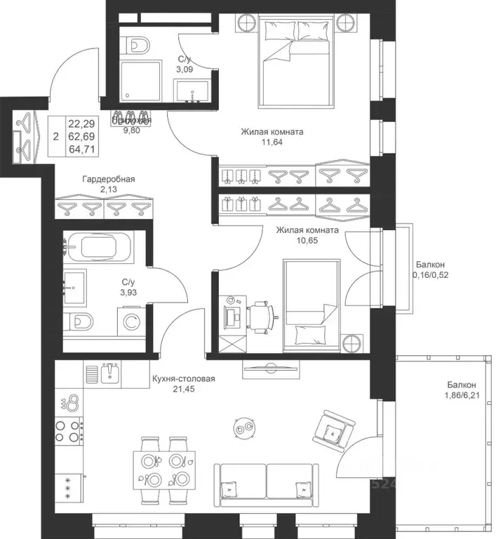 2-к кв. Татарстан, Лаишевский район, Столбищенское с/пос, с. Усады ул. ... - Фото 1