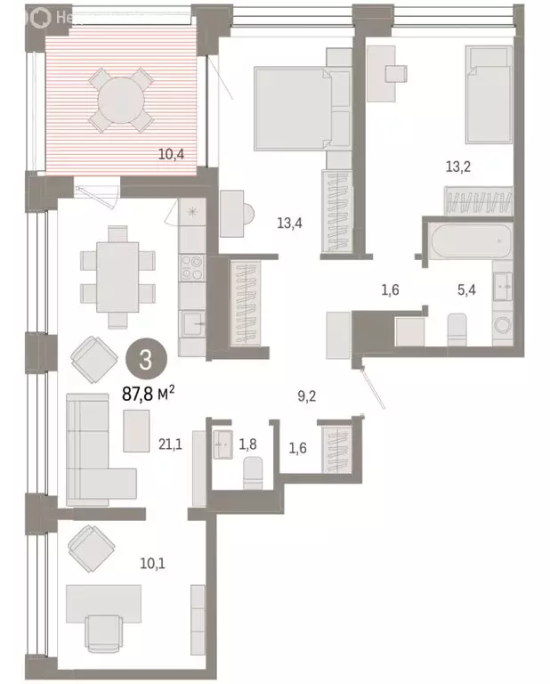 3-комнатная квартира: Тюмень, улица Муравленко, 9/2 (87.75 м) - Фото 1