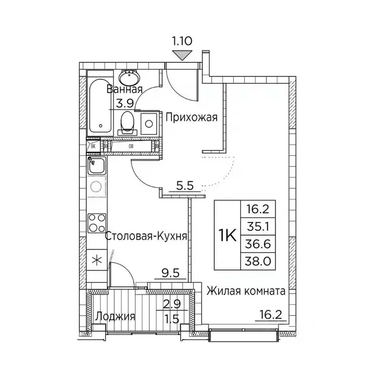 1-к кв. Приморский край, Владивосток ул. Расула Гамзатова, 7к3 (38.0 ... - Фото 0