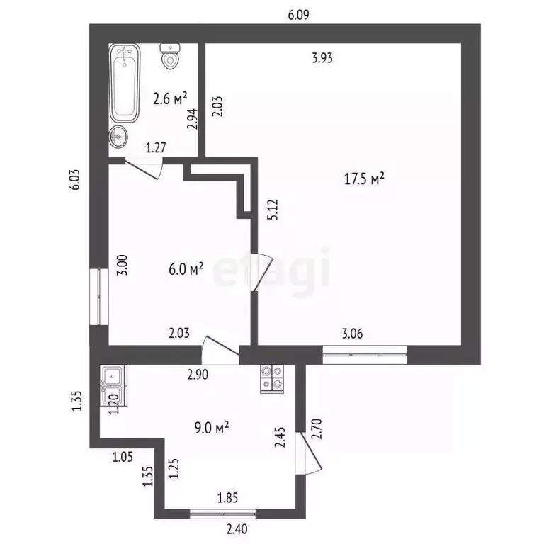 2-к кв. Ростовская область, Ростов-на-Дону Кировский просп., 55 (41.8 ... - Фото 1