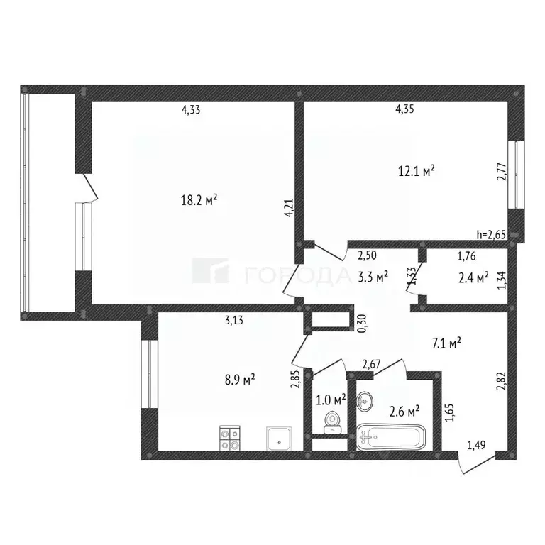 2-к кв. Алтайский край, Барнаул Красноармейский просп., 57 (55.6 м) - Фото 2