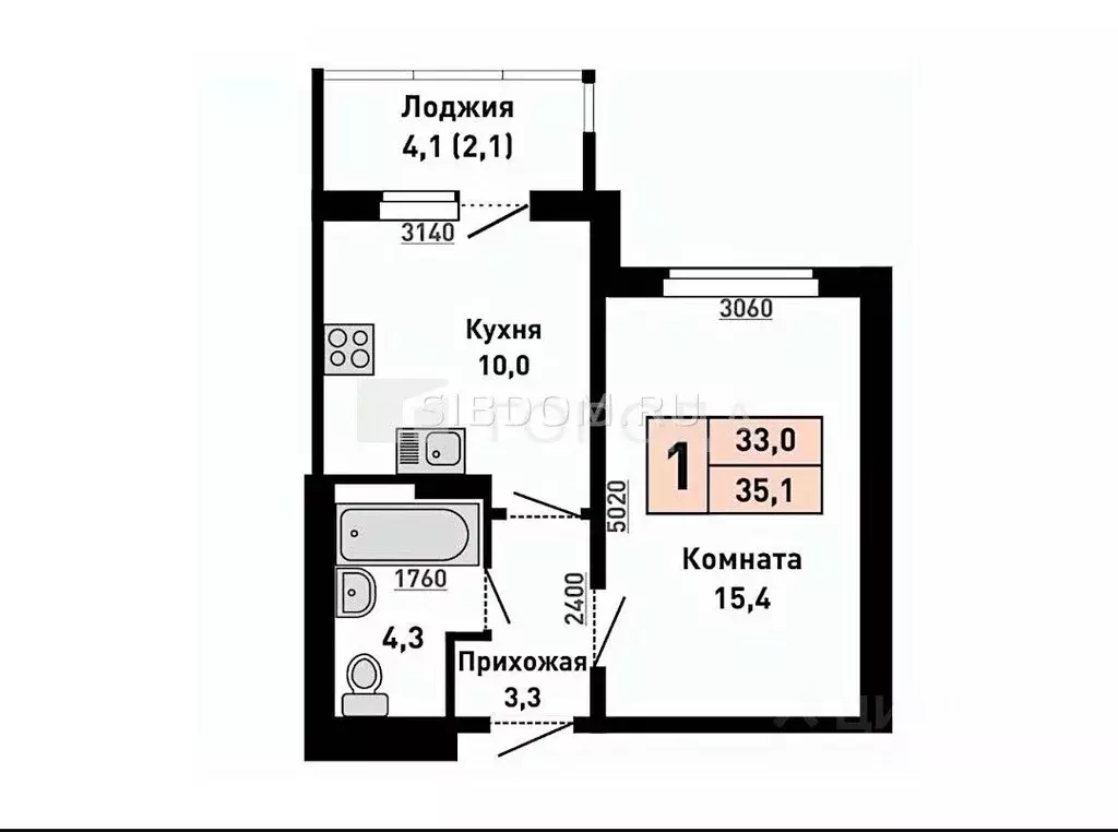 1-к кв. Алтайский край, Барнаул ул. Сергея Семенова, 18 (35.1 м) - Фото 2