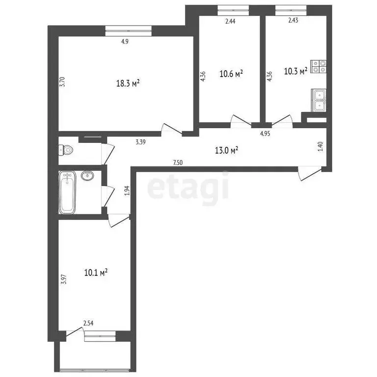 3-комнатная квартира: Архангельск, Карпогорская улица, 28к1 (66.3 м) - Фото 1