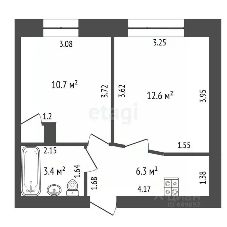2-к кв. Смоленская область, Смоленск ул. Куйбышева, 9 (33.0 м) - Фото 2