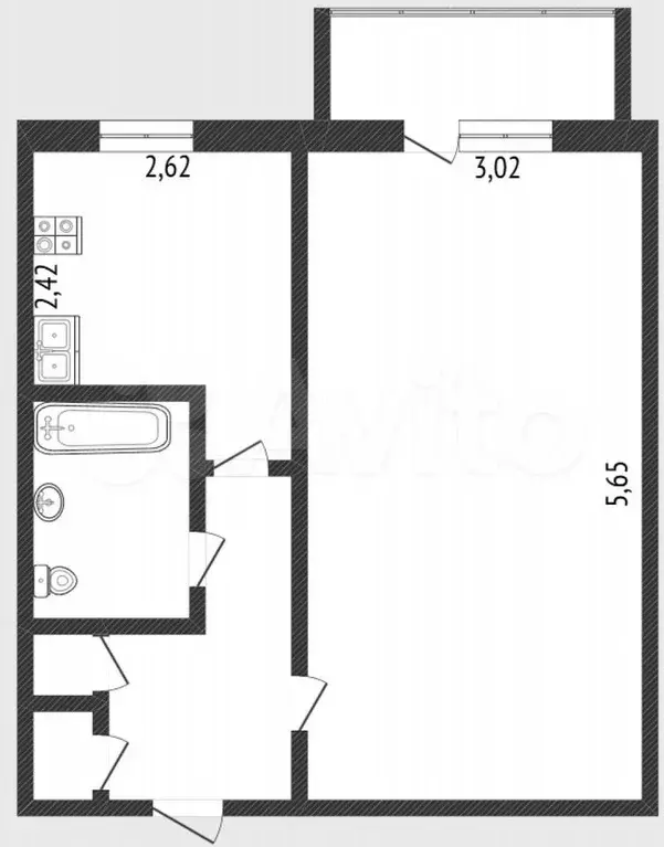 1-к. квартира, 29,9 м, 5/5 эт. - Фото 0