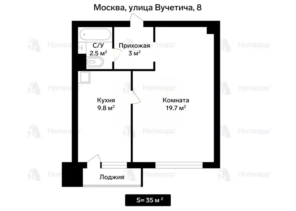1-к кв. Москва ул. Вучетича, 8 (35.0 м) - Фото 2
