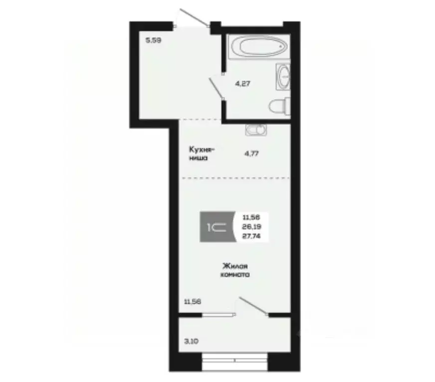 Студия Новосибирская область, Новосибирск ул. Титова, 48 (26.19 м) - Фото 0