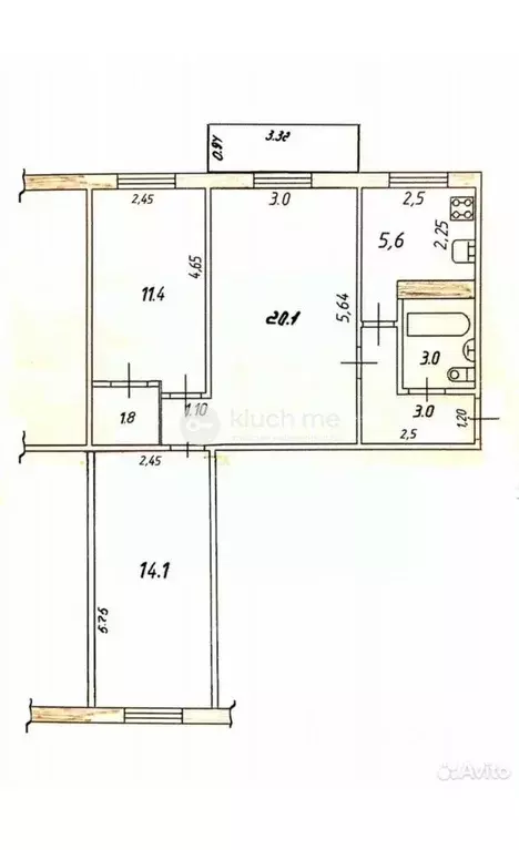 3-к кв. Татарстан, Казань ул. Аделя Кутуя, 5а (58.4 м) - Фото 2