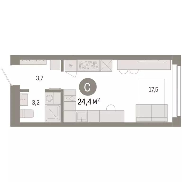 Квартира-студия: Новосибирск, Большевистская улица, 66 (24.37 м) - Фото 2