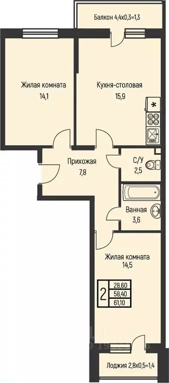 2-к кв. Краснодарский край, Краснодар пос. Березовый, ул. Имени А.Н. ... - Фото 0