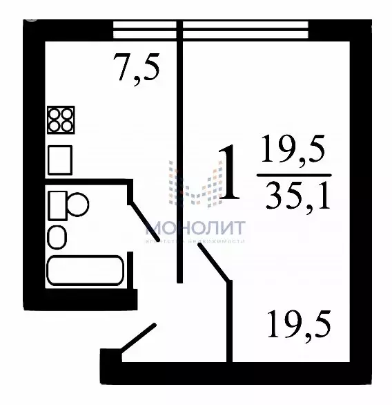 1-комнатная квартира: Москва, Шоссейная улица, 42 (34.6 м) - Фото 0