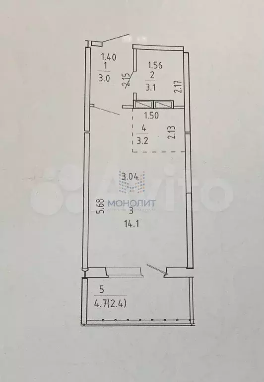 Квартира-студия, 23,4 м, 4/17 эт. - Фото 0