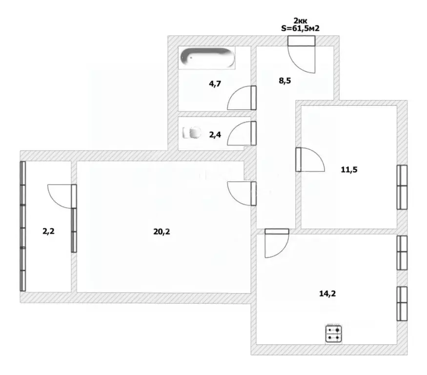 2-к кв. Калининградская область, Калининград ул. Маршала Борзова, 103Б ... - Фото 2