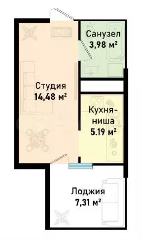 1-к. квартира, 31 м, 3/12 эт. - Фото 1