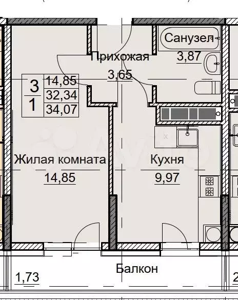 1-к. квартира, 38 м, 3/8 эт. - Фото 0