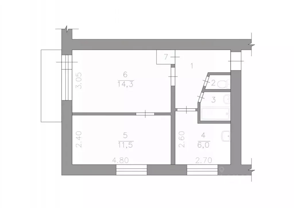 2-к кв. Томская область, Томск ул. Смирнова, 35 (39.8 м) - Фото 1