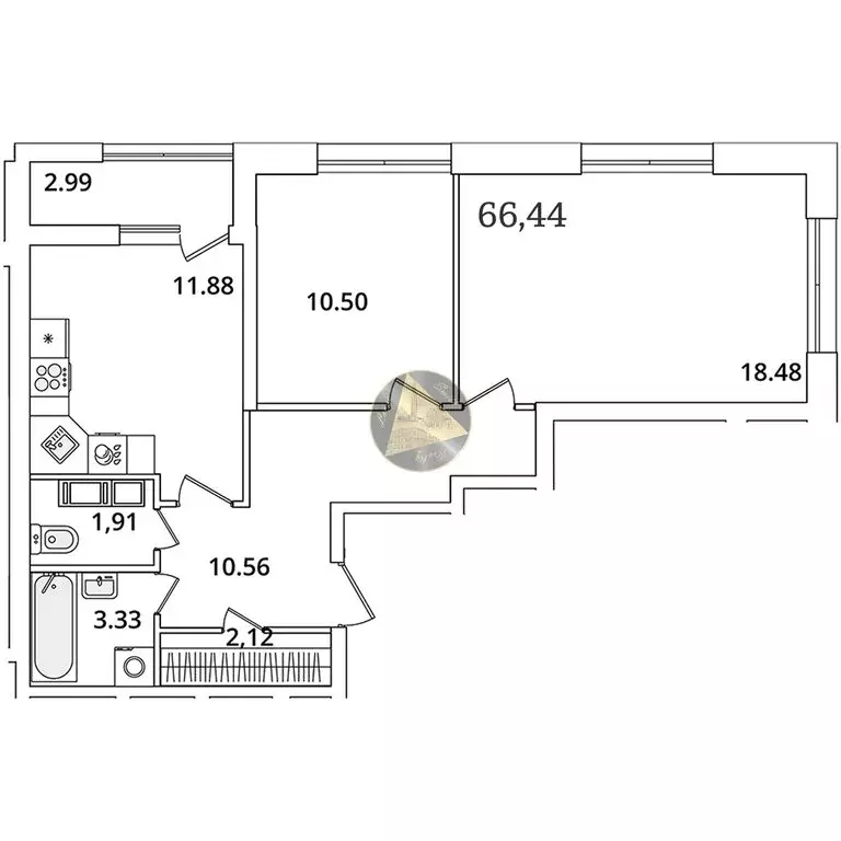 2-комнатная квартира: Санкт-Петербург, проспект Маршала Блюхера, 3к2 ... - Фото 1