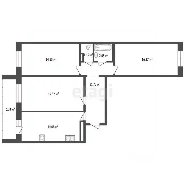 3-к кв. Татарстан, Набережные Челны просп. Яшьлек, 10В (82.6 м) - Фото 2