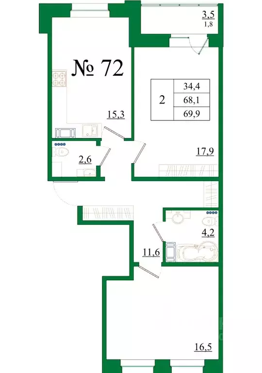 2-к кв. Ленинградская область, Гатчина Въезд мкр,  (69.9 м) - Фото 0