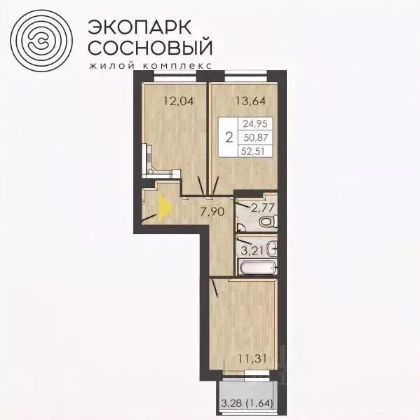 2-к кв. Пермский край, Пермь ул. Борцов Революции, 1Ак6 (50.6 м) - Фото 1